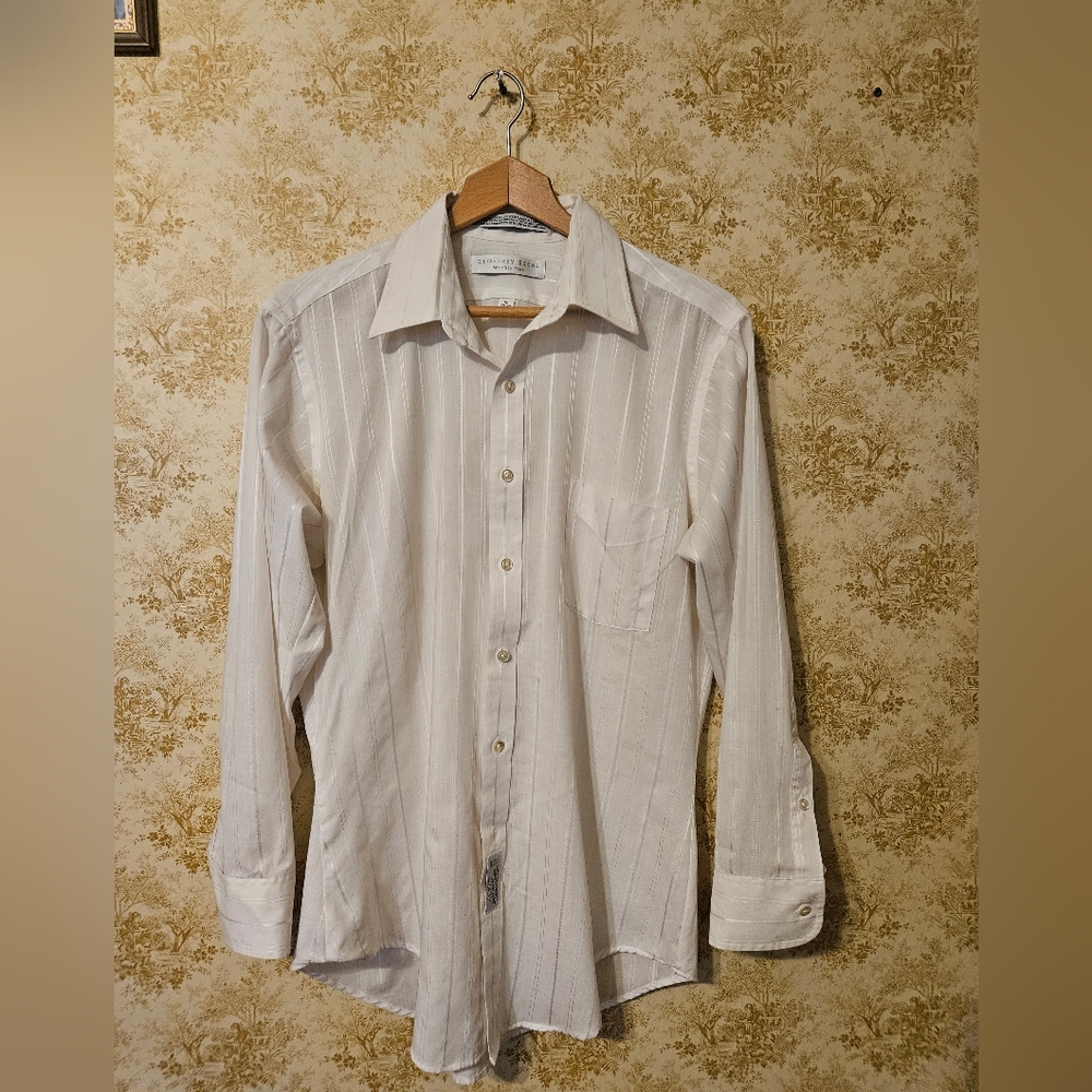 Geoffry Beene Mens 16 32/33 White Pinstripe Button Down Shirt